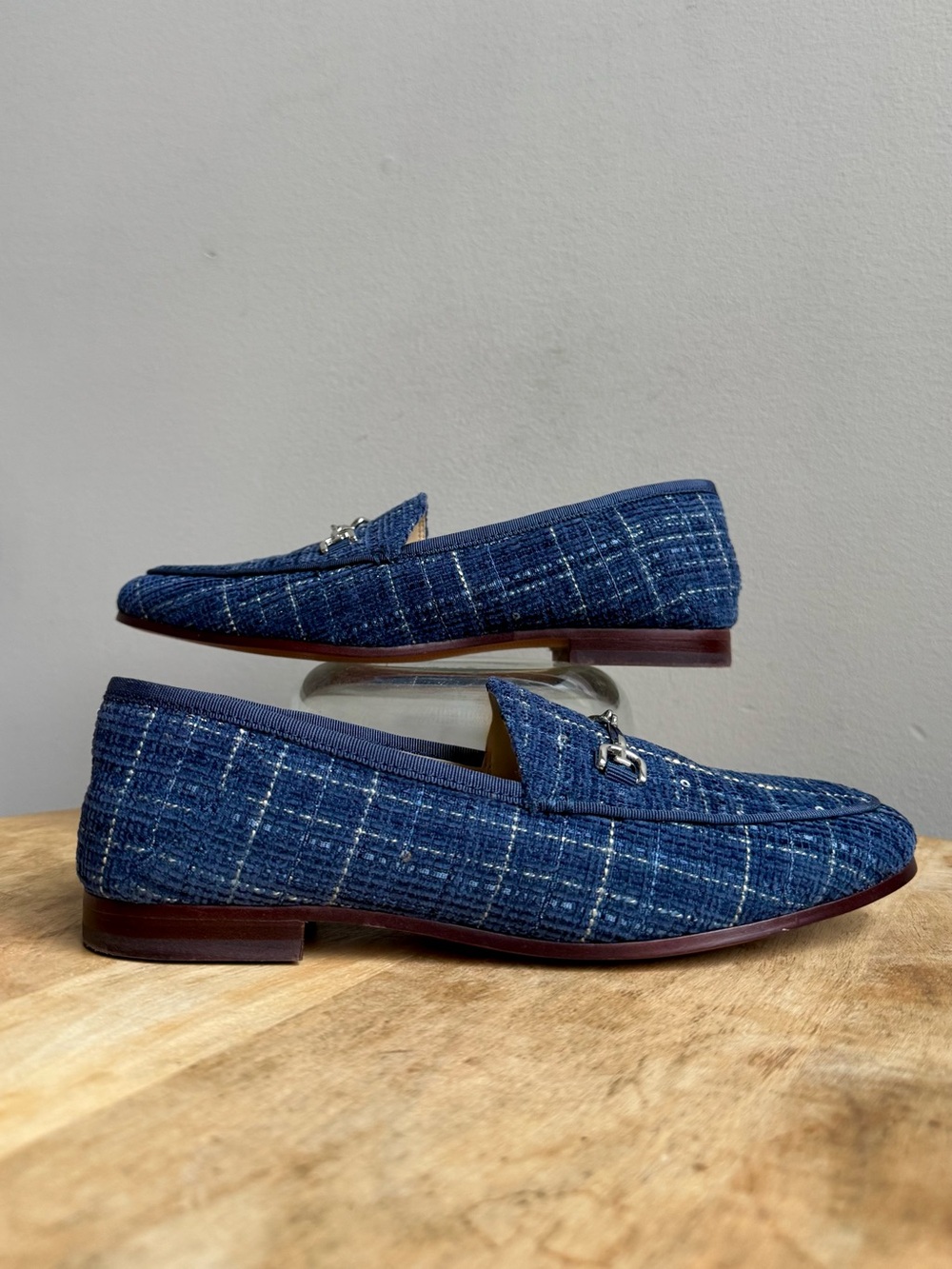 Sam Edelman Loraine Bit Loafers Atlantic Blue Tweed Flat Shoes Size 6.5 Plaid